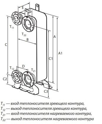 Габаритный чертёж паяного теплообменника Danfoss XB70H 