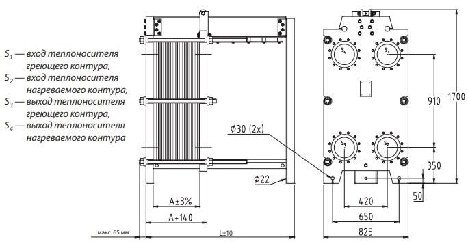 Чертёж теплообменника Danfoss XGC-X060H вид сбоку